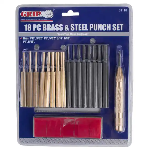 GRIP 61118 Punch Set, 18 -Piece, Brass/Steel