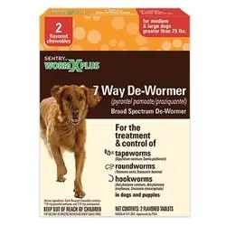 SENTRY 7-Way Dewormer Treats for Large Dogs, Tablet, 2 Count Package - 03976