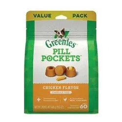 Greenies Pill Pockets 428707 Dog Treat Capsule, Chicken Flavor, 15.8 oz Package, Pouch