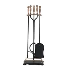 Panacea 15006 Fireplace Tool Set, Metal, Antique Brass, 5-Piece