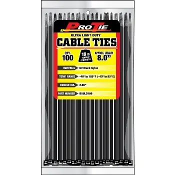 ProTie B8ULD100 Cable Tie, Nylon, Ultraviolet Black