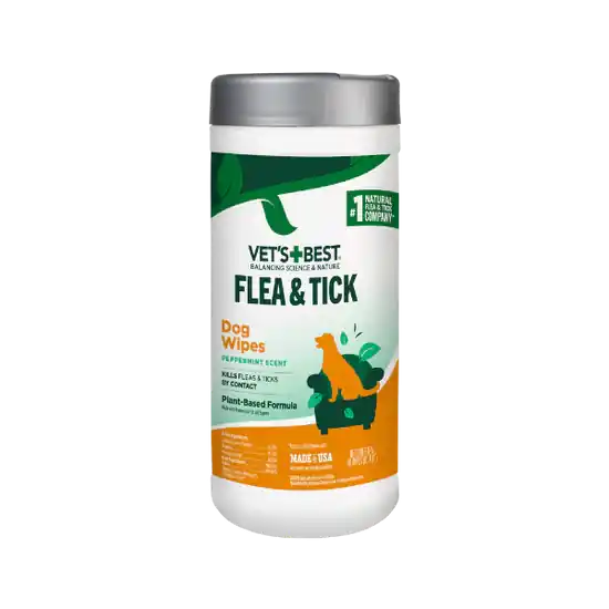 VET‘S+BEST Flea and Tick Wipes, For Dogs, Fresh, Natural, 50ct
