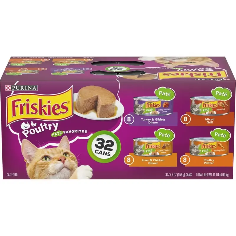 Friskies Pate 050491 Cat Food, Wet, Chicken, Turkey Flavor, 32 Package, Pack