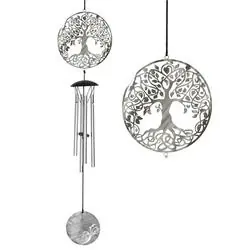 Woodstock Chimes FLTL Wind Chime, Tree of Life, Stainless Steel, Silver