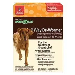 SENTRY 7 Way De-Wormer, Large Dog 25-200 lbs, Tablet, 6 Count - 03978