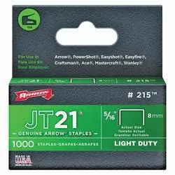 Arrow 215 Staple, 7/16 in W Crown, 5/16 in L Leg, Steel, 0.03 ga Gauge, 1000, Pack