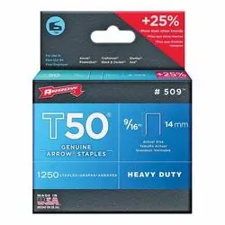 Arrow T50 Series 50924 Flat Crown Staple, 3/8 in W Crown, 9/16 in L Leg