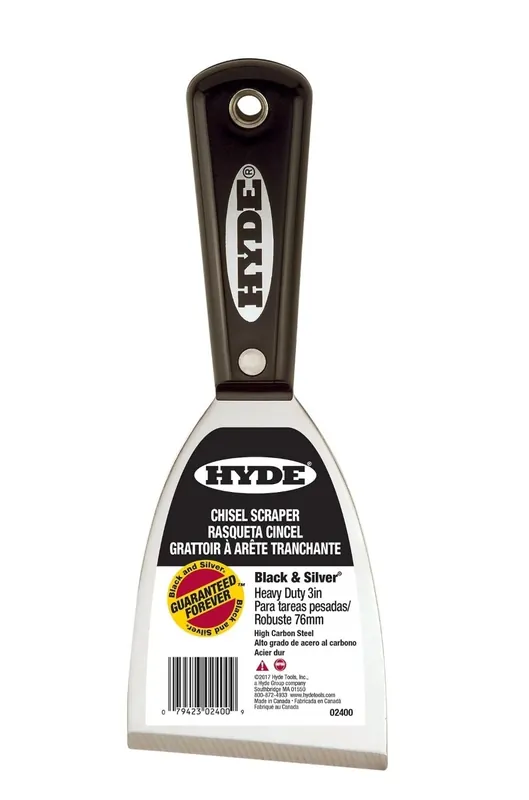HYDE 02400 Chisel Scraper, 3 in W Blade, HCS Blade, Nylon Handle, Tapered Handle