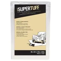 Trimaco SUPERTUFF 02301 Drop Cloth, 12 ft L, 9 ft W, Paper, White