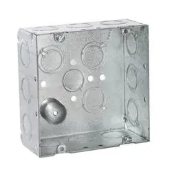 RACO 8257 Outlet Box, 1-Gang, 12-Knockout, Steel, Silver, Galvanized, FM Bracket Mounting
