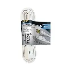 PowerZone OR660615 Extension Cord, 16 AWG Cable, 15 ft L, 13 A, 125 V, White Jacket