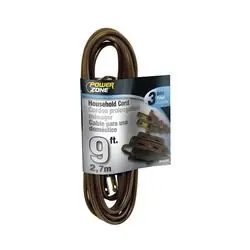 PowerZone OR670609 Extension Cord, 16 AWG Cable, 9 ft L, 13 A, 125 V, Brown Jacket