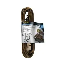 PowerZone OR670615 Extension Cord, 16 AWG Cable, 15 ft L, 13 A, 125 V, Brown Jacket