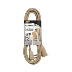 PowerZone OR681509 Single-Ended Extension Cord, SPT-3, Vinyl, Beige, For Air conditioner and Appliances, 1