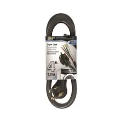 PowerZone ORD100404 Power Supply Dryer Cord, 10 AWG Cable, 4 ft L, 30 A, 250 V, Black Jacket
