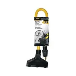 PowerZone ORAD50802 Extension Cord, 12 AWG Cable, 2 ft L, 15 A, 125 V, Yellow Jacket