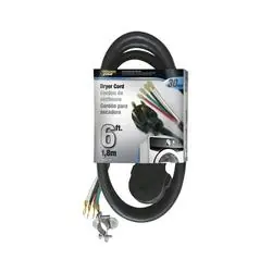 PowerZone ORD100406 Power Supply Dryer Cord, 10 AWG Cable, 6 ft L, 30 A, 250 V, Black Jacket