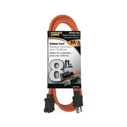 PowerZone OR501608 Extension Cord, 16 AWG Cable, 8 ft L, 13 A, 125 V, Orange Jacket