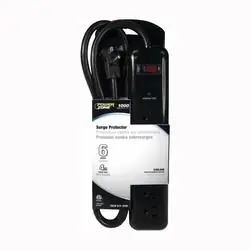 PowerZone OR802225 Surge Protector Tap Strip, 125 V, 15 A, 6-Outlet, 1000 J Energy, Black