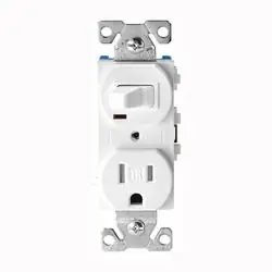 Eaton Cooper Wiring TR274W Combination Switch/Receptacle, 2-Pole, 15 A, 120 V Switch, 125 V Receptacle, White