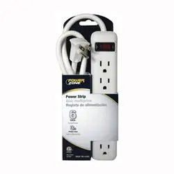 PowerZone OR801124 Power Outlet Strip, 36 in L Cable, Straight Plug, 6-Socket, 15 A, 125 V, White