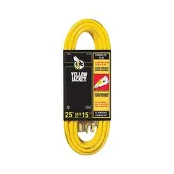 CCI 2886 Extension Cord, 14 AWG Cable, 25 ft L, 15 A, 125 V, Yellow Jacket