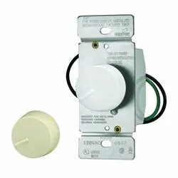 Eaton Wiring Devices RI061-VW-K2 Rotary Dimmer, 120 V, 600 W, Halogen, Incandescent Lamp, 3-Way, Ivory/White