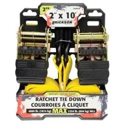 Erickson Professional 34410 Ratcheting Tie-Down Strap, 2 in W, 10 ft L, Polyester, Yellow, 1333 lb Working Load