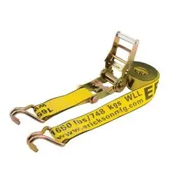 Erickson 52400 Ratchet Strap, 2 in W, 25 ft L, Yellow, 1666 lb Working Load, J-Hook End