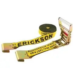 Erickson 58500 Ratchet Strap, 2 in W, 30 ft L, Nylon, Yellow, 3300 lb Working Load, J-Hook End