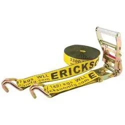 Erickson 58541 Ratchet Strap, 2 in W, 40 ft L, Nylon, Yellow, 3300 lb Working Load, J-Hook End