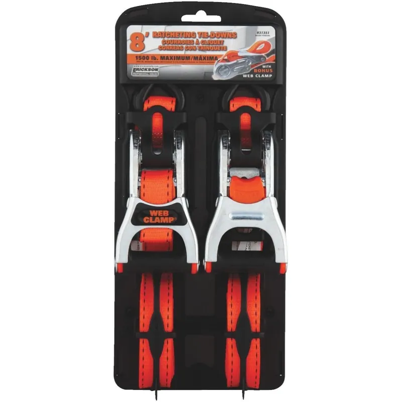 Erickson 31351 Ratcheting Tie-Down, 1 in W, 8 ft L, 1500 lb Working Load