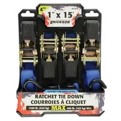 Erickson Professional 31415 Ratcheting Tie-Down Strap, 1 in W, 15 ft L, Blue, 400 lb Working Load, S-Hook End