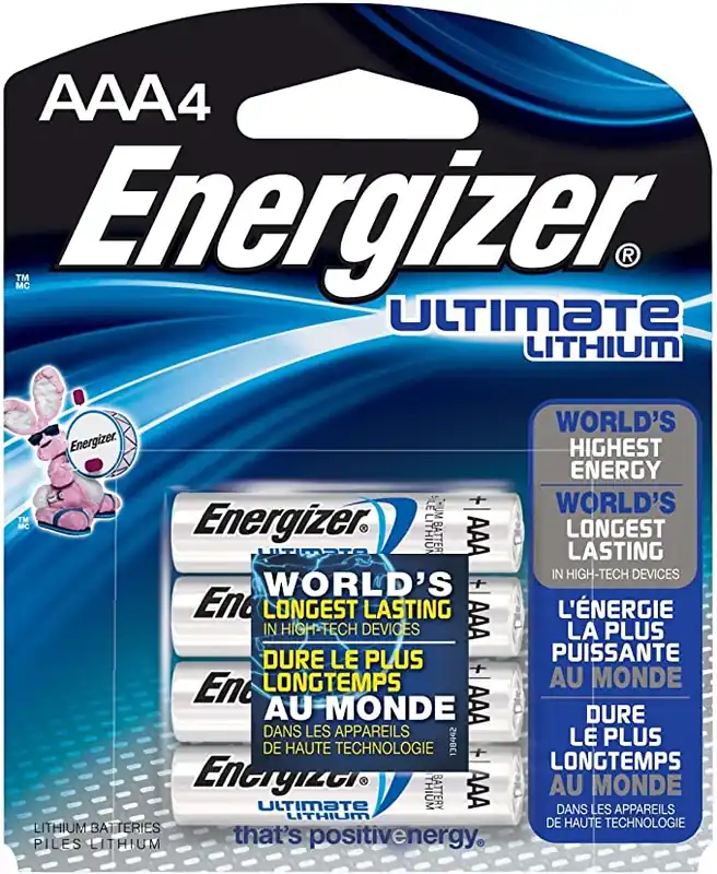 Energizer L92 Series L92SBP-4 Ultimate Battery, 1.5 V Battery, 1250 mAh, AAA Battery, Lithium Iron Disulfide, 4