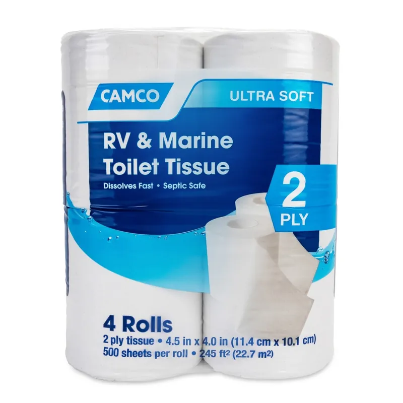 Camco Marine & RV Toilet Paper — 2-Ply — 4-Rolls (500 Sheets Per Roll) 40274