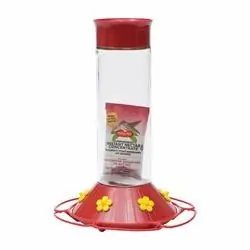 Perky-Pet 209B Hummingbird Feeder, 30 oz, 6-Port/Perch, Glass/Plastic, Bright Red/Yellow, 8.3 in H
