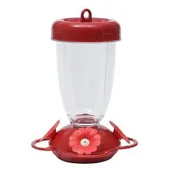 Perky-Pet 135TF Bird Feeder, 16 oz, Nectar, 4-Port/Perch, Plastic, Clear/Red, 7.7 in H