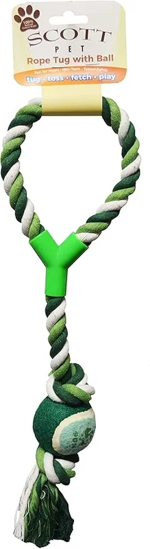 Scott Pet Rope Tug with Tennis Ball Dog Toy