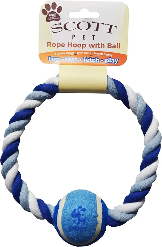 Scott Pet Round Rope Tug w/ Tennis Ball Dog Toy
