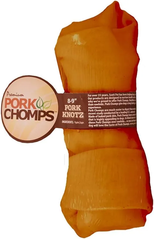 Premium Pork Chomps DT207 Knotted Dog Bone, Smoked Flavor, Pork, 1, Carton