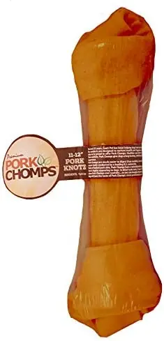 Premium Pork Chomps DT208 Knotted Dog Bone, Roasted Flavor, Pork, 1, Carton
