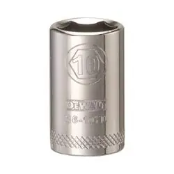 DeWALT DWMT86107OSP Hand Socket, 10 mm Socket, 1/4 in Drive, 6 -Point, Vanadium Steel, Polished Chrome