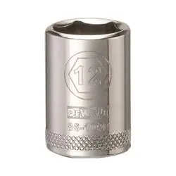 DeWALT DWMT86109OSP Hand Socket, 12 mm Socket, 1/4 in Drive, 6 -Point, Vanadium Steel, Polished Chrome