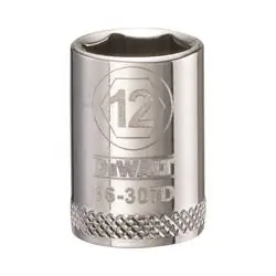 DeWALT DWMT86307OSP Hand Socket, 12 mm Socket, 3/8 in Drive, 6 -Point, Vanadium Steel, Polished Chrome