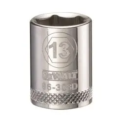 DeWALT DWMT86308OSP Hand Socket, 13 mm Socket, 3/8 in Drive, 6 -Point, Vanadium Steel, Polished Chrome