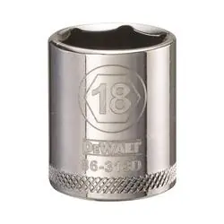 DeWALT DWMT86313OSP Hand Socket, 18 mm Socket, 3/8 in Drive, 6 -Point, Vanadium Steel, Polished Chrome