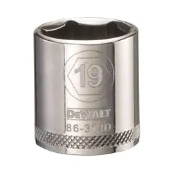 DeWALT DWMT86314OSP Hand Socket, 19 mm Socket, 3/8 in Drive, 6 -Point, Vanadium Steel, Polished Chrome