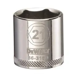 DeWALT DWMT86316OSP Hand Socket, 21 mm Socket, 3/8 in Drive, 6 -Point, Vanadium Steel, Polished Chrome