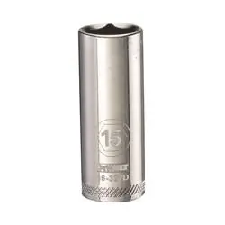 DeWALT DWMT86327OSP Drive Socket, 15 mm Socket, 3/8 in Drive, 6 -Point, Vanadium Steel, Polished Chrome