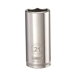 DeWALT DWMT96362OSP Drive Socket, 21 mm Socket, 3/8 in Drive, 6 -Point, Vanadium Steel, Polished Chrome